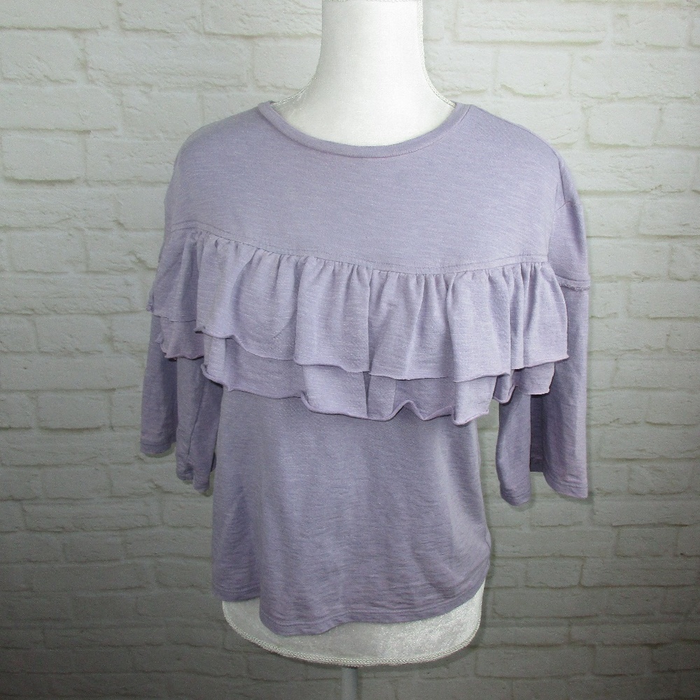 True Craft Liliac Purple Ruffle Crew Neck Shirt